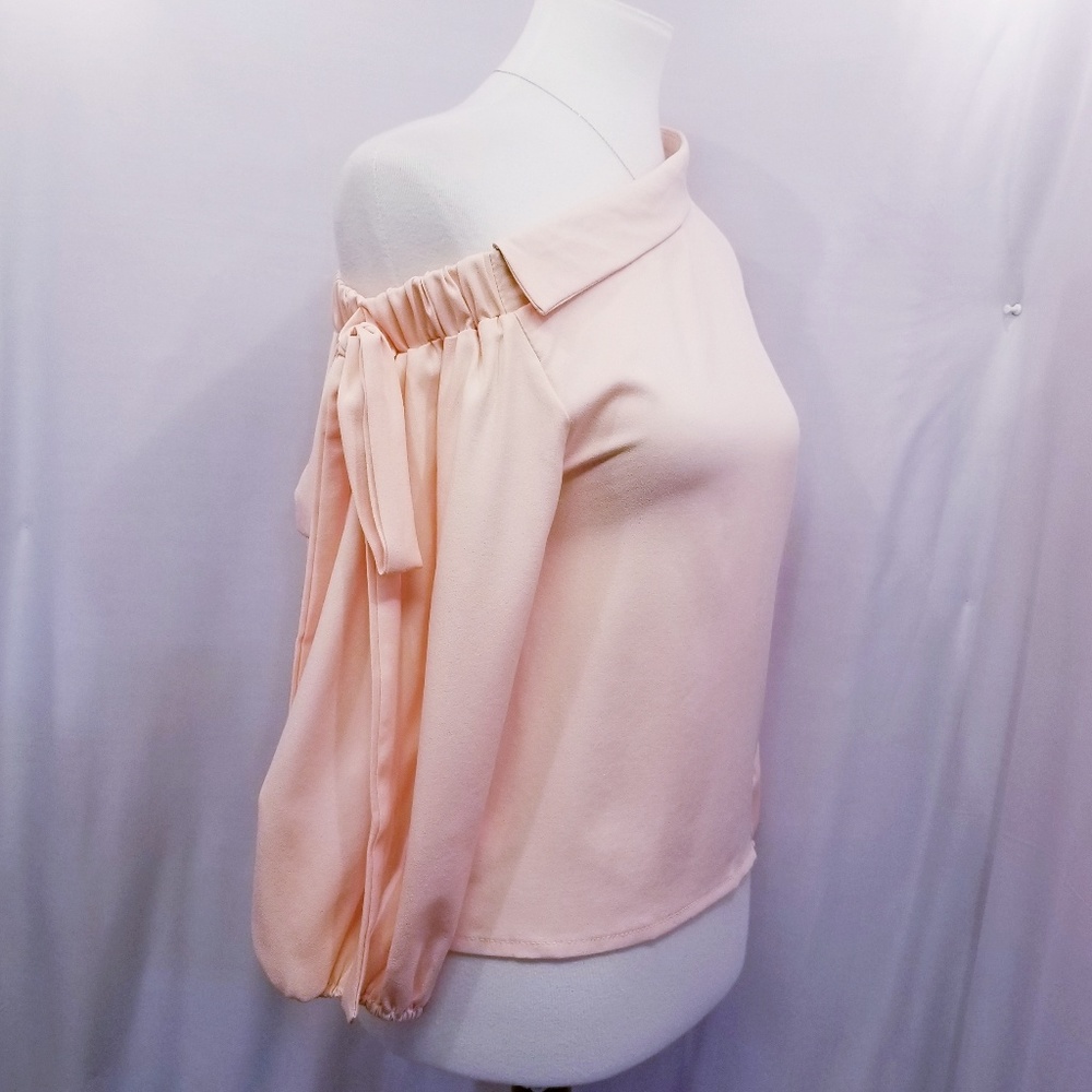 Off Shoulder Blouse Bowknot Pretty Peachy Pink - Picture 6 of 8